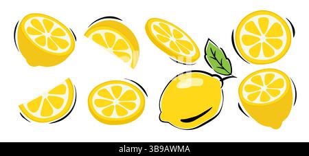 Limonade Slices Cartoon Set auf weißem Hintergrund. Stock Vektor