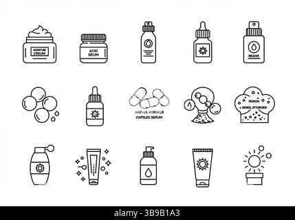 Set mit Skincare-Produktsymbolen im minimalistischen Stil Stock Vektor