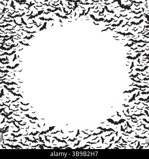 Runder Rahmen mit Fledermaus-Silhouetten. Traditionelles Halloween-Designelement. Stock Vektor