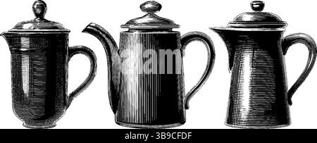 Vintage Kaffeekanne Ensemble Illustration ideal für Küchendekor und Design. Stock Vektor