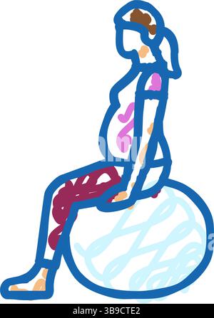 Vogel Hund Pose schwanger Fitness Icon Kritzelillustration Stock Vektor