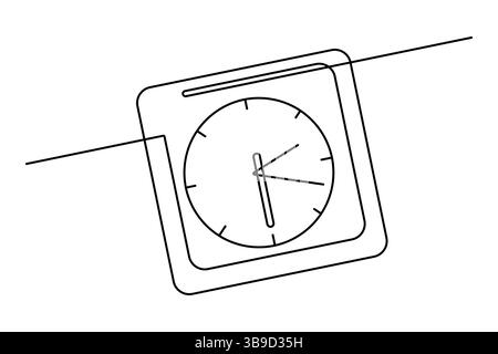 Minimalistische Uhr Einzeilenzeichnung durchgehende Umrissvektorillustration isoliert auf weiß Stock Vektor
