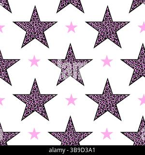 Muster von rosa Leopardensternen auf weißem Hintergrund. Stock Vektor