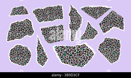 Set aus stilisierten Papierstücken mit Leopardenmuster Stock Vektor