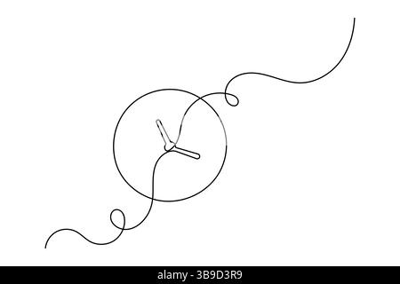 Minimalistische Uhr Einzeilenzeichnung durchgehende Umrissvektorillustration isoliert auf weiß Stock Vektor