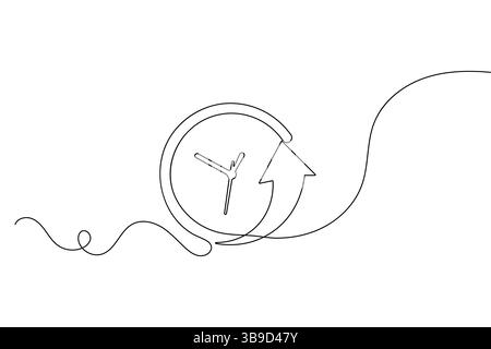 Minimalistische Uhr Einzeilenzeichnung durchgehende Umrissvektorillustration isoliert auf weiß Stock Vektor