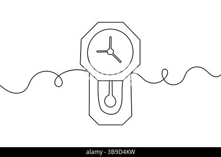 Minimalistische Uhr Einzeilenzeichnung durchgehende Umrissvektorillustration isoliert auf weiß Stock Vektor