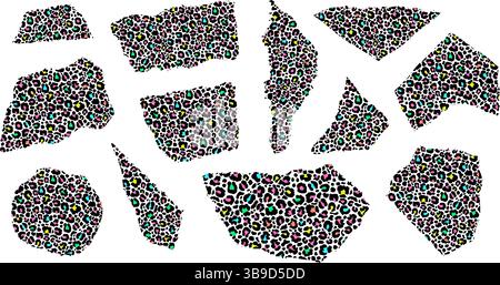 Set aus stilisierten Papierstücken mit Leopardenmuster Stock Vektor