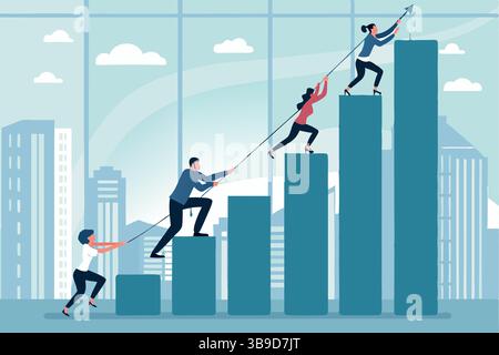 Kollaborative Teamwork Geschäftsleute Klettern Wachstumskarte Gemeinsam Erfolg Erzielen Moderne Stadtlandschaft Hintergrund Stock Vektor
