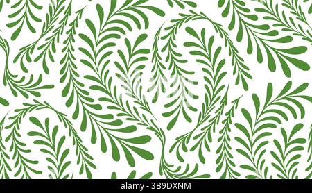 Grünes Farnmuster nahtlos auf weißem Hintergrund. Elegantes Natur-Farnblatt-Muster mit wirbelnden Blättern, perfekt für Textilien, Tapeten und Stock Vektor