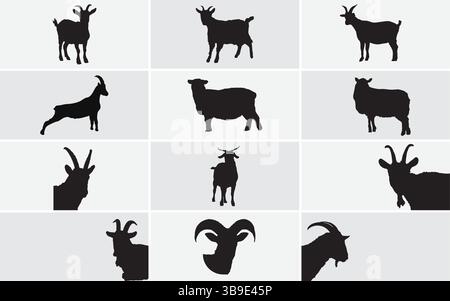 Ziegen- und Schaf-Silhouette Vector Pack – hochwertige Tiersilhouetten für Bauernhof, Logo und Handwerk Stock Vektor