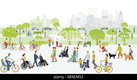 Genrationen Entspannen im Stadtpark Llustration Stockfoto