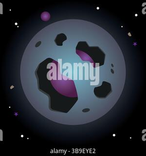 Dunkler blauer Mond mit Kratern. Vektorabbildung Stock Vektor