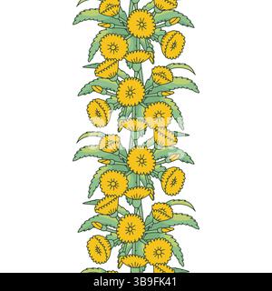 Streifenmuster mit Linienart kanarische Inseln Blumen Baum Sonchus. Nahtloser, vertikaler Blumenrand mit handgezeichneten Millefleur-Pflanzen Stock Vektor