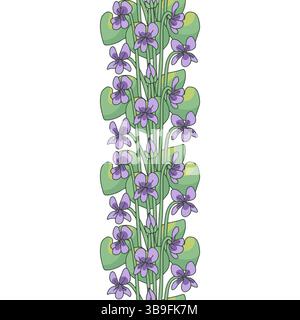 Streifenmuster mit Linienart kanarische Inseln Blumen blau-violett. Nahtloser Blumenrand mit handgezeichnetem Millefleur Stock Vektor