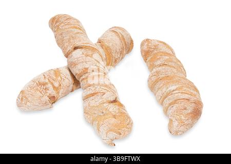 Frisch gebackenes Wurzelbrot auf weißem Hintergrund Stockfoto