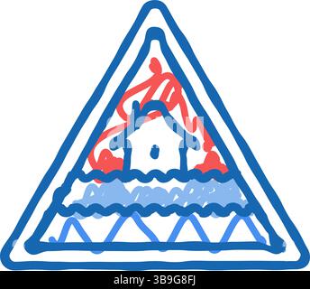 Warnsymbol für Notfall-Hochwasser-Warnsymbol Kritzelillustration Stock Vektor