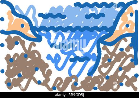 Überfließende Flusskatastrophe Icon Kritzelillustration Stock Vektor