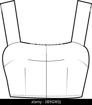 Minimalistische flache Skizze eines angepassten Crop Top mit breiten Riemen – Technische Abbildung vorne Stock Vektor