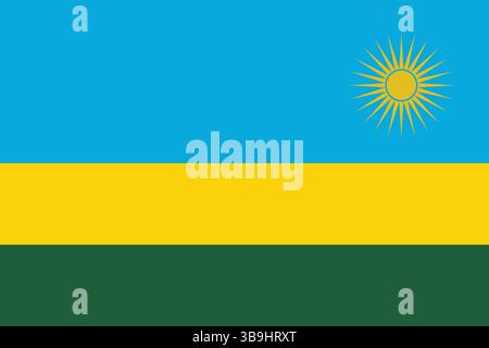 Flagge von Ruanda. Ruanda Flagge offizielle Farben und proportionale digitale Vektor-Illustration. Stock Vektor