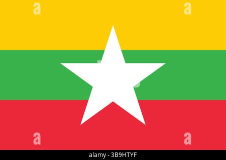 Flagge von Myanmar. Myanmar Flagge offizielle Farben und proportionale digitale Vektor-Illustration. Stock Vektor