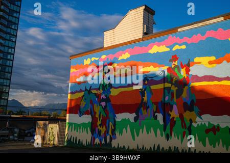 Ein farbenfrohes Wandgemälde in Mount Pleasant, Vancouver, BC. Stockfoto