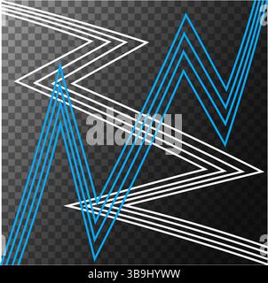 Abstraktes Linienmuster. Geometrische Zickzackstreifen. Blaue und weiße Elemente. Transparenter Hintergrund. Stock Vektor