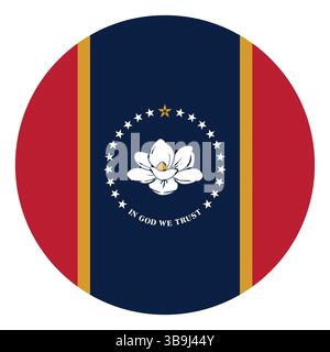 Flagge des Bundesstaates Mississippi. Mississippi Kreis Flagge Logo Symbol Computer Vektor Illustration Design. Stock Vektor
