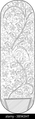 Schwarz-weiße Strichgrafik-Illustration des Großbuchstabens „I“, gefüllt mit einem komplizierten dekorativen Muster mit einer wirbelnden Weinrebe, Blättern und Blüte Stock Vektor