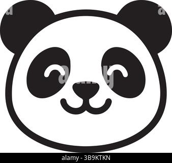 Eine einfache und niedliche Illustration eines Pandabesichs mit einem warmen, fröhlichen Lächeln. Das schwarz-weiße Design betont die ikonischen Markierungen des Pandas Stock Vektor