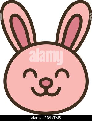 Eine entzückende Illustration eines Kaninchengesichts mit einem warmen, fröhlichen Lächeln. Die sanften Rosa-Töne und abgerundeten Details verleihen dem Häschen eine süße und zugängliche Note Stock Vektor