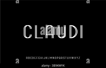 Claudi ist eine geometrische Displayschriftart, die vom Art déco und minimalen Linienformen inspiriert ist. Perfekt für Vintage-Poster, Branding, Luxusverpackungen, Schilder und Stock Vektor