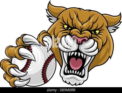 Cougar Panther Mountain Lion Puma Baseball Maskottchen Stock Vektor