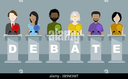 Verschiedene Politiker nehmen an einer politischen Debatte Teil. Editierbarer Vektor verfügbar. Stock Vektor
