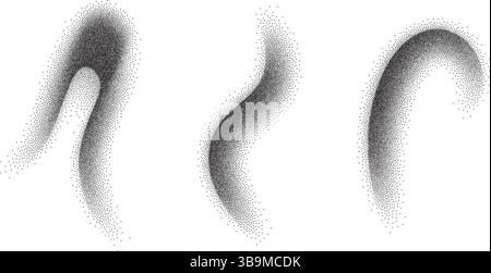 Dynamische Stipple-Textur abstrakte schwarz-weiße Punktformen mit einzigartigem Farbverlauf und Splatter-Effekt. Stock Vektor