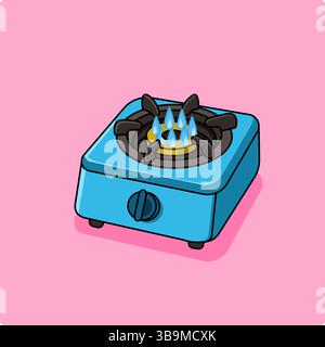 Cartoon-Illustration eines blauen Gasherds mit Flammen Vektor-Illustration Stock Vektor