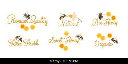 Honigproduktetiketten mit Qualität und natürlichen Zutaten für einen frischen Markt Stock Vektor