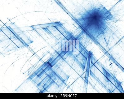 Abstrakte weißen und blauen Hintergrund - computer-generierten 3D-Abbildung in Tech Stil. Zeitgenössische Digitale Kunst: Tunnel oder Halle mit gestreiften Wänden. Di Stockfoto