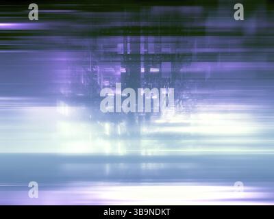 Unscharfer fraktaler Hintergrund mit Gitter und Streifen - abstrakte Illustration. Digital generiertes Bild. Bewegungsunschärfe und Lichteffekte. Für Banner, Cover Stockfoto