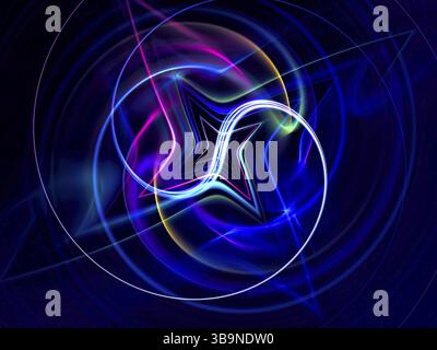 Abstrakter fraktaler Hintergrund - computergeneriertes Bild. Digitale Kunst: Zirkel und Chaos glühende Wellen. Trndy Grafikelement Stockfoto