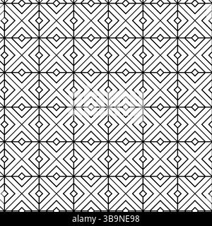 Nahtloses Muster mit gestreiften schwarz-weißen Diagonallinien (Zickzack, Chevron). Rhomboidskalen. Optischer Täuschungseffekt. Geometrische Kachel in OP Art. Vektor Stock Vektor