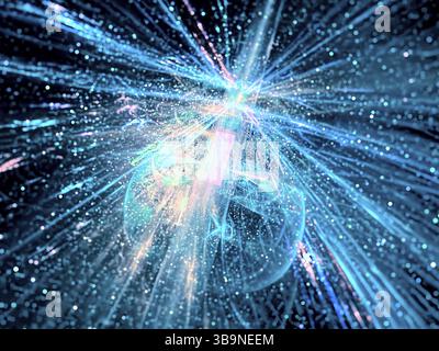 Verschwommen Fractal-hintergrund-abstrakten computer-Bild erzeugt. Digitale Kunst: Chaos Linien mit Perspektive und kleine Bläschen. Hintergrund für esoter Stockfoto