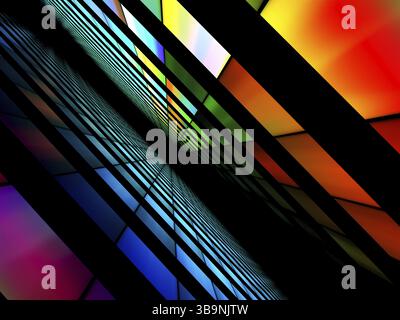 Abstrakte farbenfrohe diagonal Hintergrund - computer-generierten 3D-Darstellung. Fraktal Kunst: Helle schräge Raster mit Perspektive. Für Technologie, Wissenschaft Stockfoto