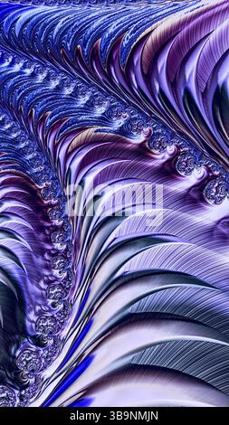 Abstrakter fraktaler Hintergrund - computergeneriertes Bild. Digitale Kunst: Streifen, Kurven und Spiralen. Heller Hintergrund für kreative Designprojekte Stockfoto