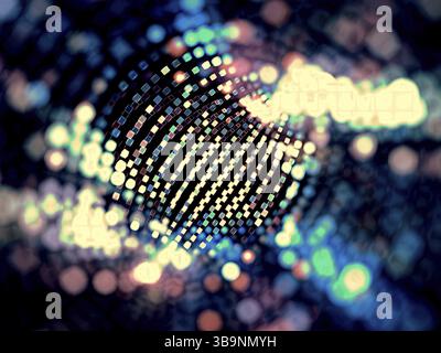 Verschwommenes Technikraster – abstraktes computergeneriertes Bild. Fraktale Kunst: Hintergrund im Technikstil mit Bokeh. Für Banner, Webdesign, Cover Stockfoto