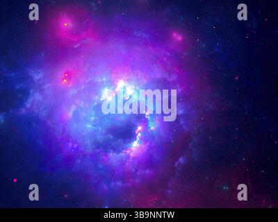 Futuristischer Himmel - abstrakter Raumhintergrund mit Lichteffekten. Spiralen, Locken und Punkte wie Wolken, Galaxie und Sterne. Desktop-Hintergrundbild, hell Stockfoto