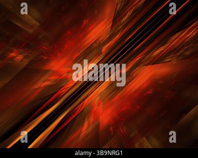 Dunkelroter Hintergrund mit perspektivischem Effekt und diagonaler Neigung - 3D-Illustration. Düstere futuristische Landschaft in blutigen Farben. SCI-fi- oder Tech-Thema Stockfoto
