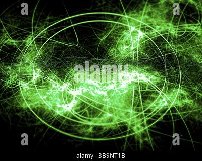 Technologie-Scheibe - abstraktes Computer-generiertes Bild. Fraktaler Hintergrund: Chaos-Linien, Locken und Rauch. Digitale Kunst für Covers, Webdesign, Poster Stockfoto