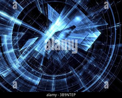 Sci-fi oder Informationstechnologie Hintergrund-abstrakten computer-generierten 3D-Darstellung. Tech style Disk oder Tunnel mit leuchtenden Linien und Punkten. Für Stockfoto
