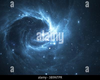 Raum, Galaxie und Sternhaufen - abstrakte 3D-Illustration. Hintergrund zu Themen der Weltraumforschung, Esoterik, Astronomie und Astrologie. Wellige p Stockfoto